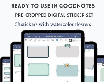 Goodnotes stickers, digital stickers, digital planner, floral stickers, blue digital stickers