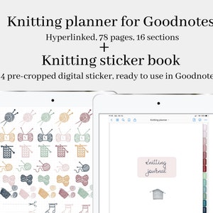 Digital knitting planner with digital knitting stickers for Goodnotes, Goodnotes knitting planner with stickers for ipad, craft planner