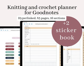 Digital knitting planner, digital crochet planner, Goodnotes yournal knitting crochet, knitting diital stickers, crochet digital stickers