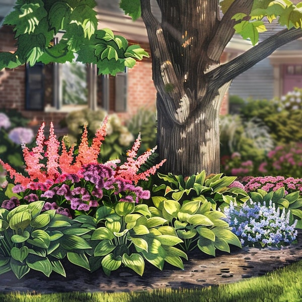 Shade Planting Scheme, Garden Plan Under Shade Tree, Tree Base Landscape, Yard and Curb Appeal