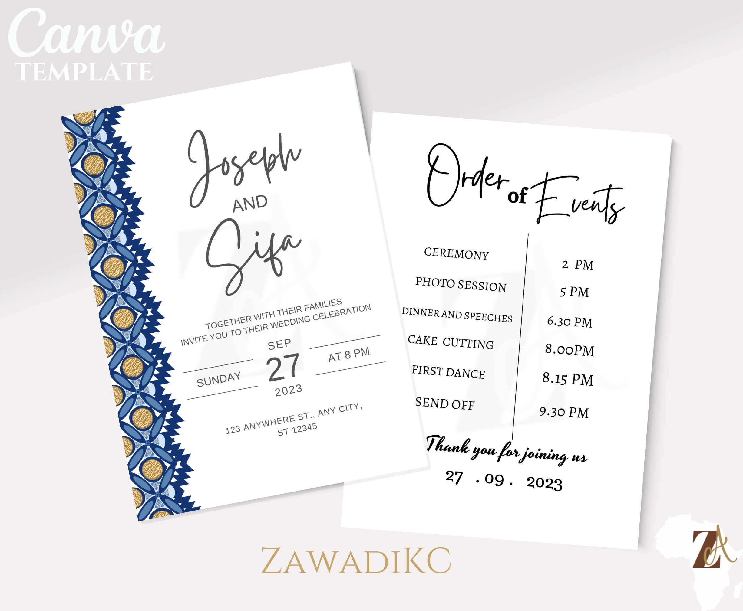 African Wedding Invitation, African Themed Wedding Invitations, African ...