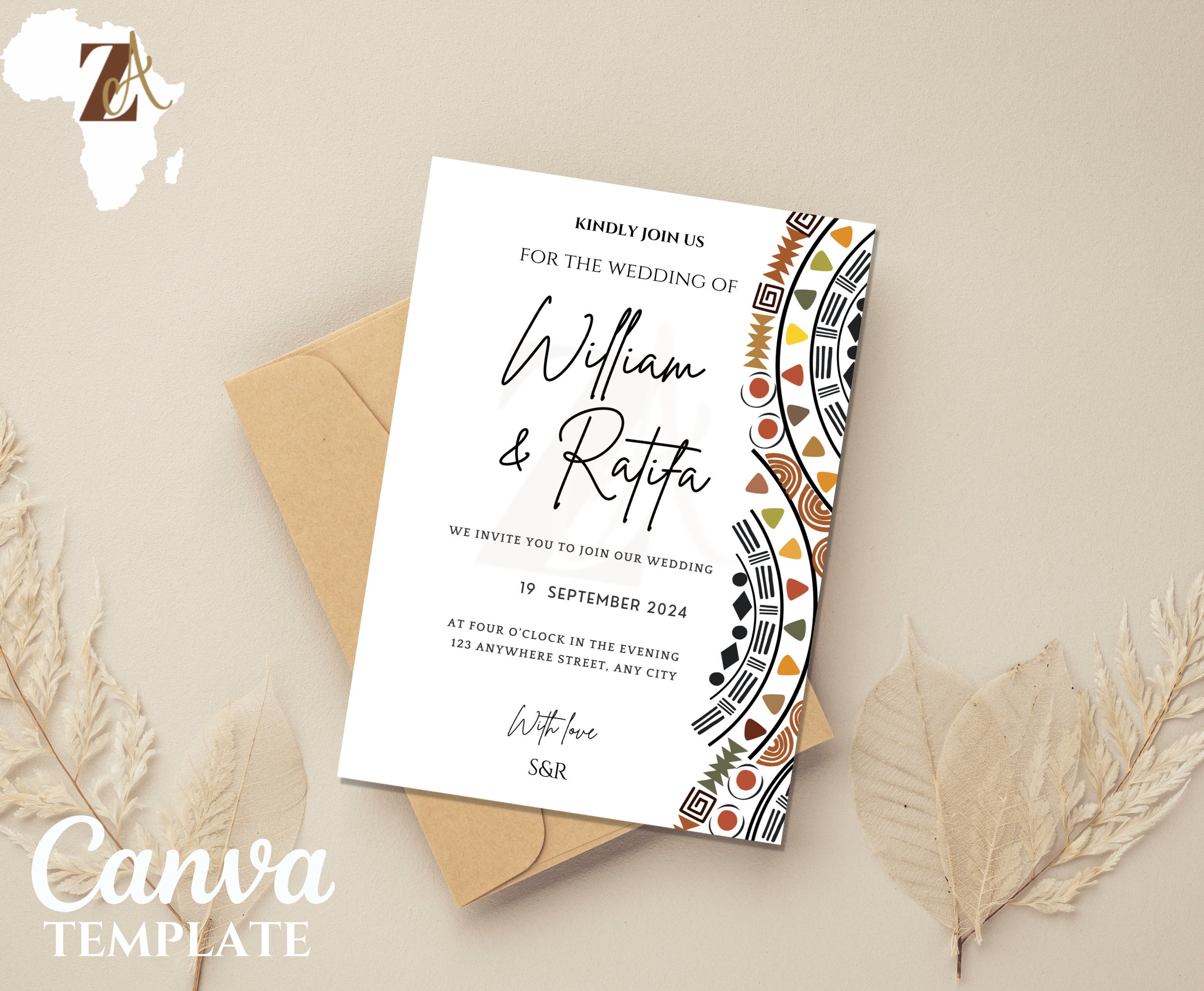 African Wedding Invitation, African Themed Wedding Invitations, African ...