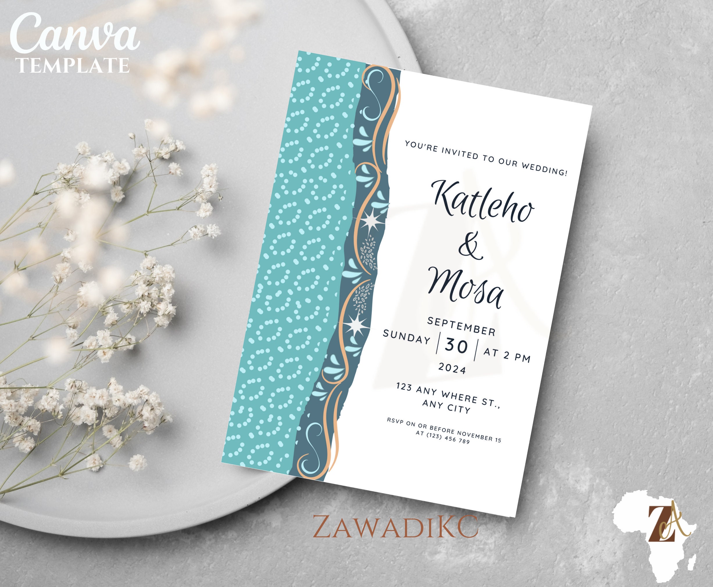 African Wedding Invitation Sotho Wedding Invitation Tswana Traditional Invitation Blue African Invite Blue African themed Party Cards Etsy