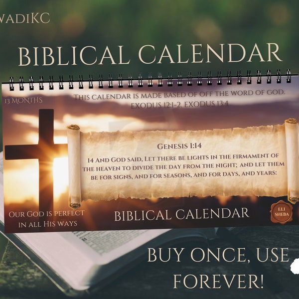 Biblical Desktop Calendar, 13 Month Calendar, Original Calendar, April New Year Calendar, April New year Gifts, Passover Gift Ideas