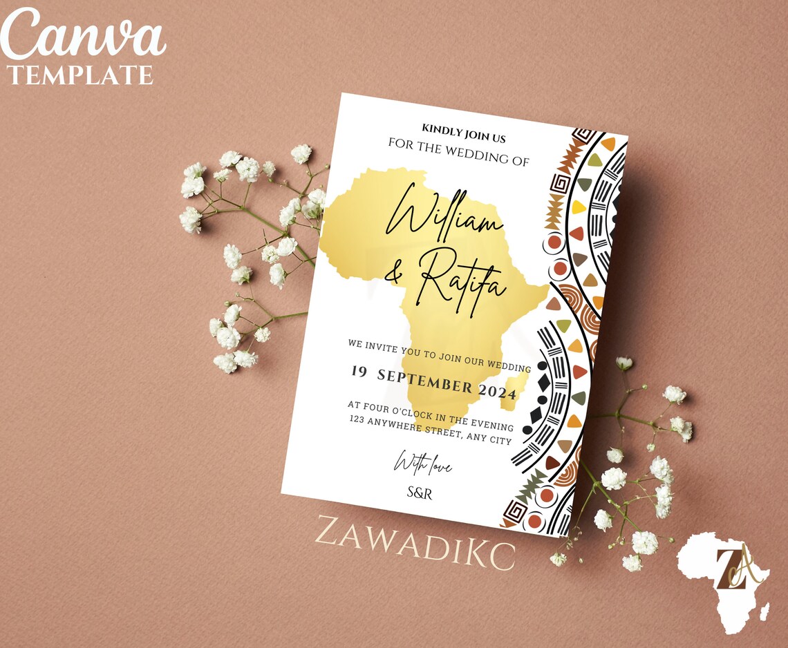 African Wedding Invitation, African Themed Wedding Invitations, African ...