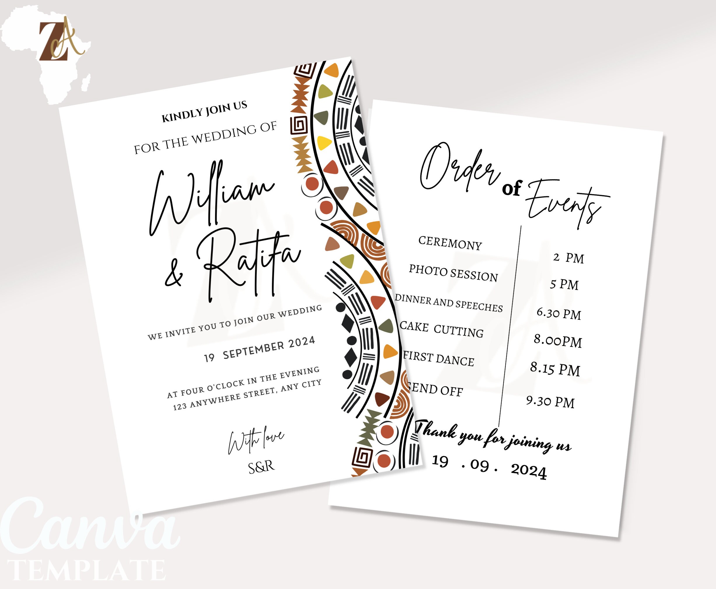African Wedding Invitation, African Themed Wedding Invitations, African ...