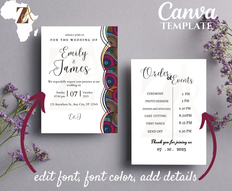Wedding Invitation timeline Template Order of Events african Wedding Wedding Invitation timeline Template Order of Events african Wedding