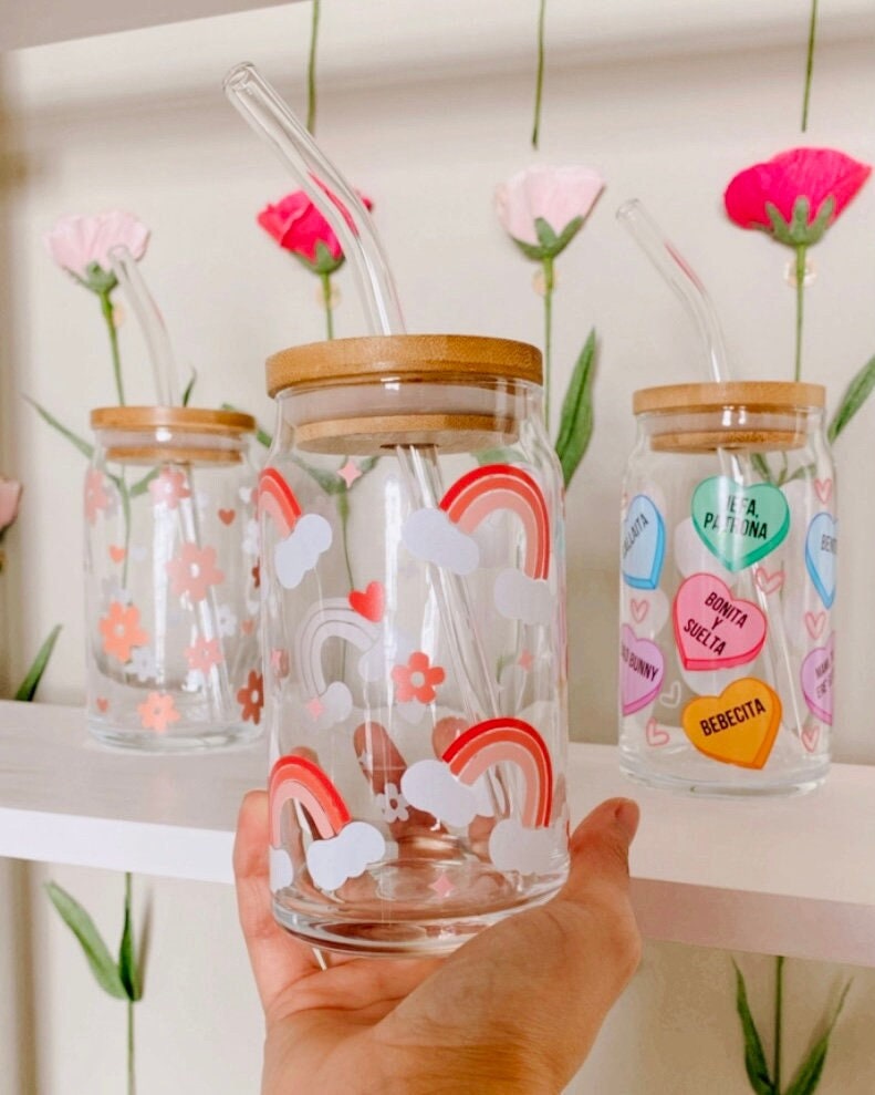GSPY Daisy Aesthetic Cups, Iced Coffee Cup, Cute Glass Cup with