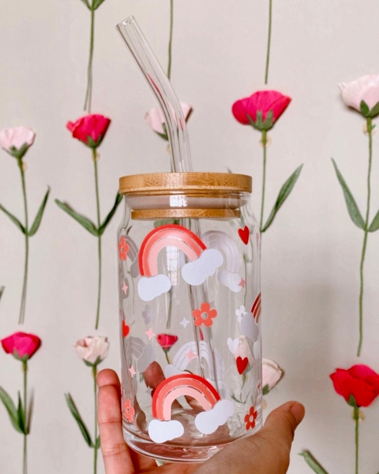 GSPY Daisy Aesthetic Cups, Iced Coffee Cup, Cute Glass Cups  with Lids and Straws - Iced Coffee Glasses, Flower Mug Glass Cup, Glass  Tumbler - Birthday, Christmas Gifts for Women