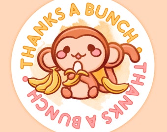 Thank you Labels Round Stickers for Small Business - Thanks a Bunch Cute Banana Monkey