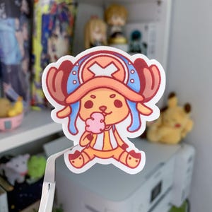 Adesivo in vinile fustellato One Piece Anime Tony Tony Chopper Cotton Candy Reindeer per planner, diario, quaderni, laptop, Kindle, regali