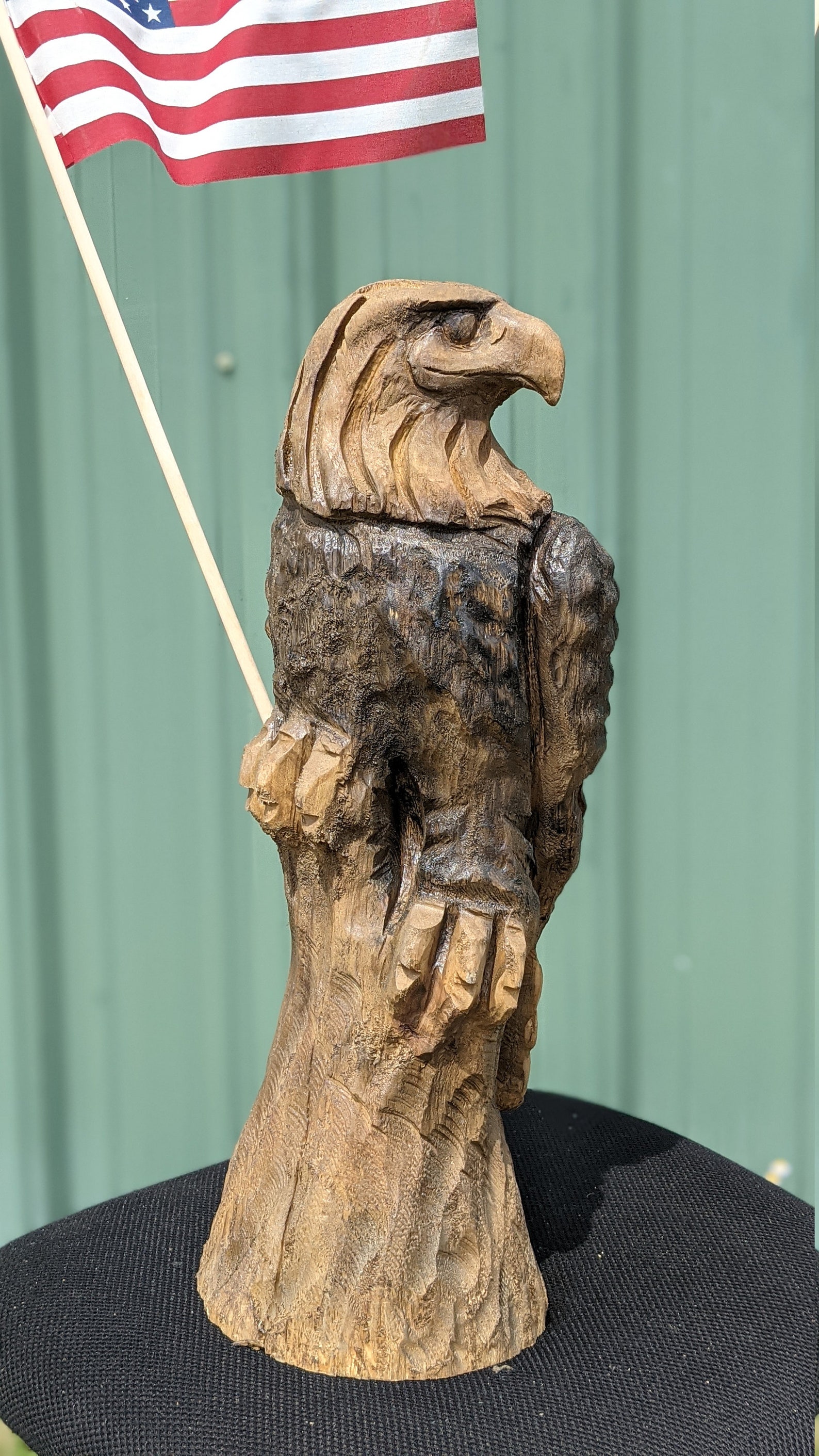 Eagle with American Flag Chainsaw Wood Carving Etsy
