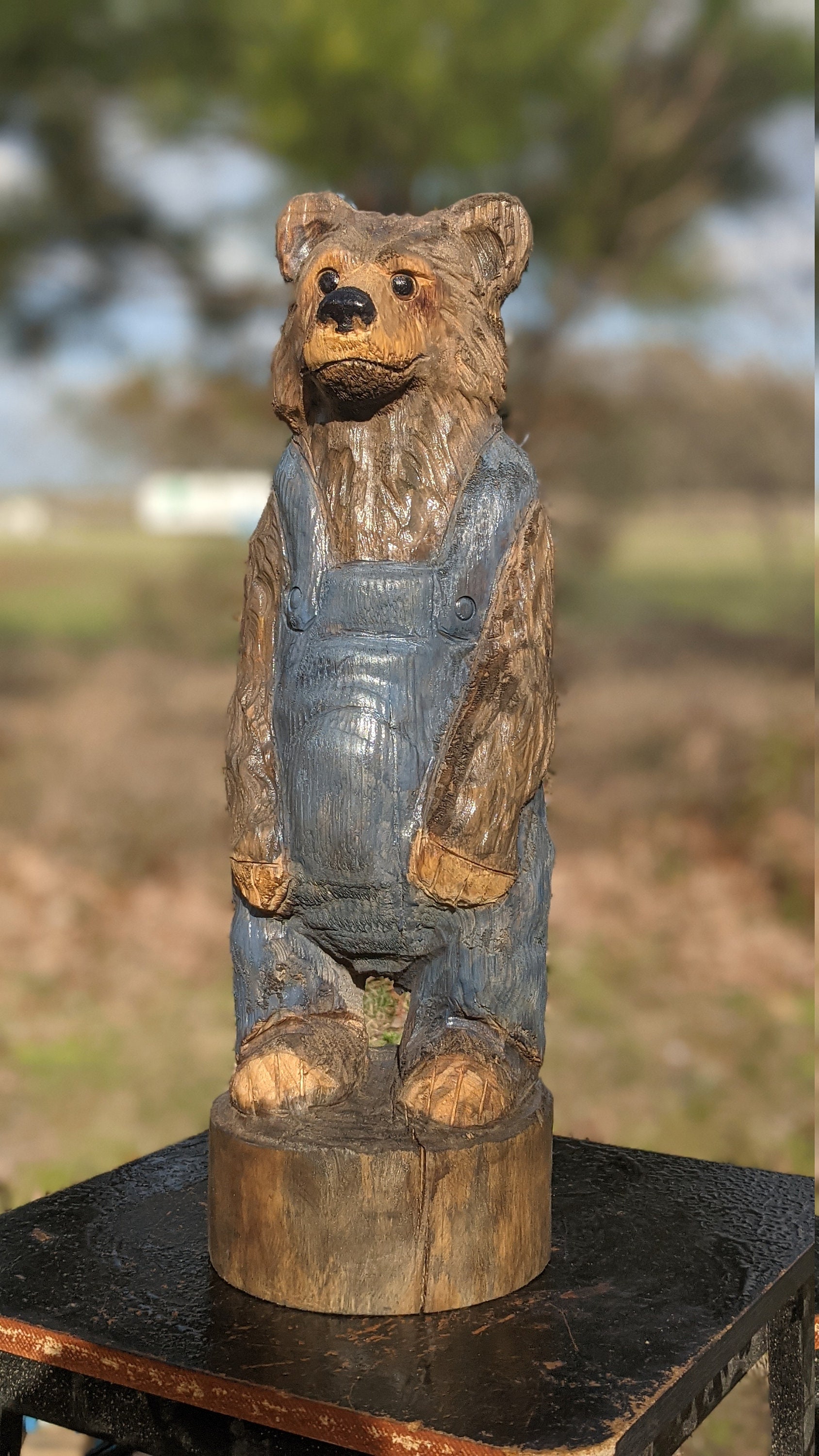 Bear with Bib Chainsaw Wood Carving Etsy