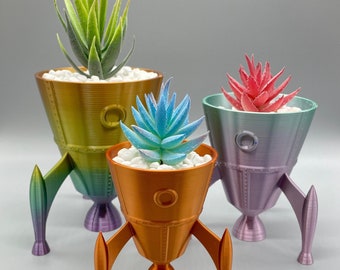 3D Printed Retro Rocket Planter: Sci-Fi Decor