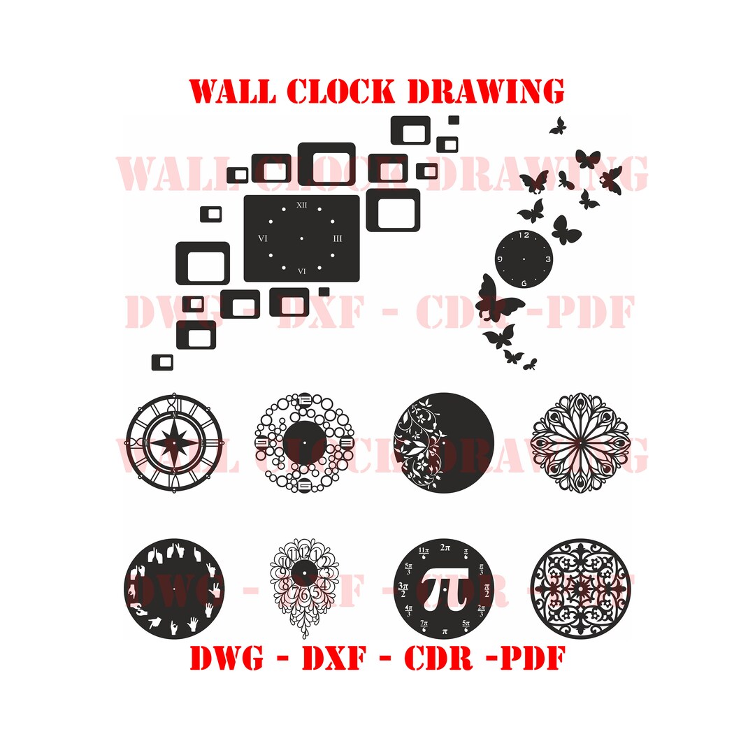 Wall Clock Drawing High Quality Vector Drawing File for Laser Cutting ...