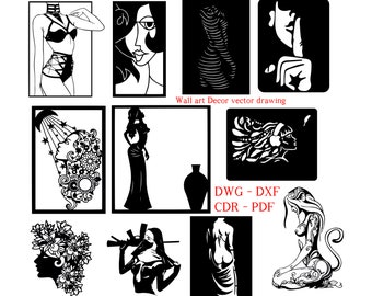 Archivo de dibujo vectorial de decoración de arte de pared para corte por láser, corte por plasma (dxf, dwg, cdr, pdf) Máquina CNC de metal y madera