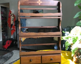 Retro Wooden 3-Tier Spice Rack with Drawers