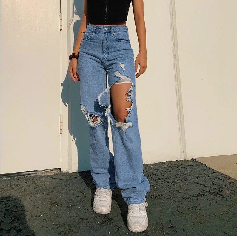 Ripped Straight Women's jeans Baggy Vintage High Waist Etsy