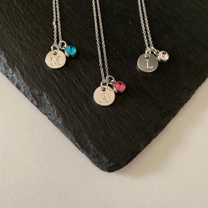 Disc Initial Necklace Letter Name Personalised Birthstone Necklace Jewellery Silver Plated Pendant