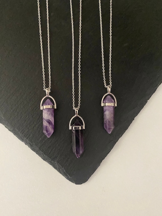 Amethyst Crystal Point Initial Necklace Natural Gemstone Semi Precious  Healing Silver Plated Chain Letter Pendant Charm -  Canada
