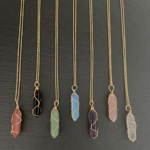 Crystal Point Wire Wrapped Necklace Natural Gemstone Semi Precious Healing 18k Gold Plated Necklace