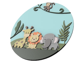 Jungle Safari Sign  - Jungle Elephant Baby Nursery Sign -  Svg Ai Dxf Pdf Cdr - Vector for Laser Cutting