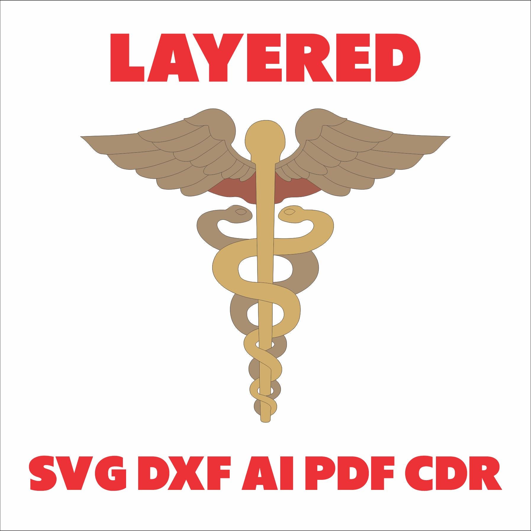 Medical Caduceus - Layered Laser Cut File | Svg Dxf AI CDR PDF