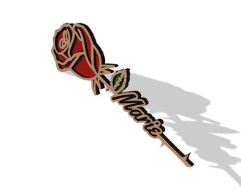 Rose Name Double Layer Customizable Valentine&#39;s Day - Vector for Laser Cutting - Svg Ai Dxf Cdr Pdf