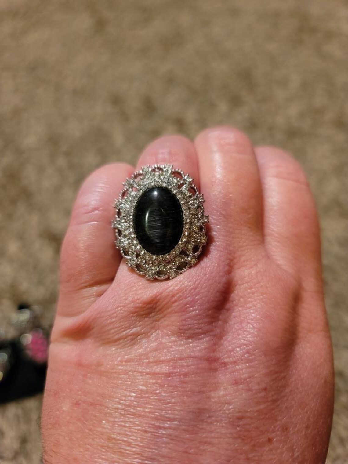 Paparazzi Black Stone Ring with Rhinestones Etsy