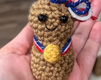 Crochet Pattern Peanut Doll Keychain Little Champions Gold Medalist Award Trophy Beginner Crochet