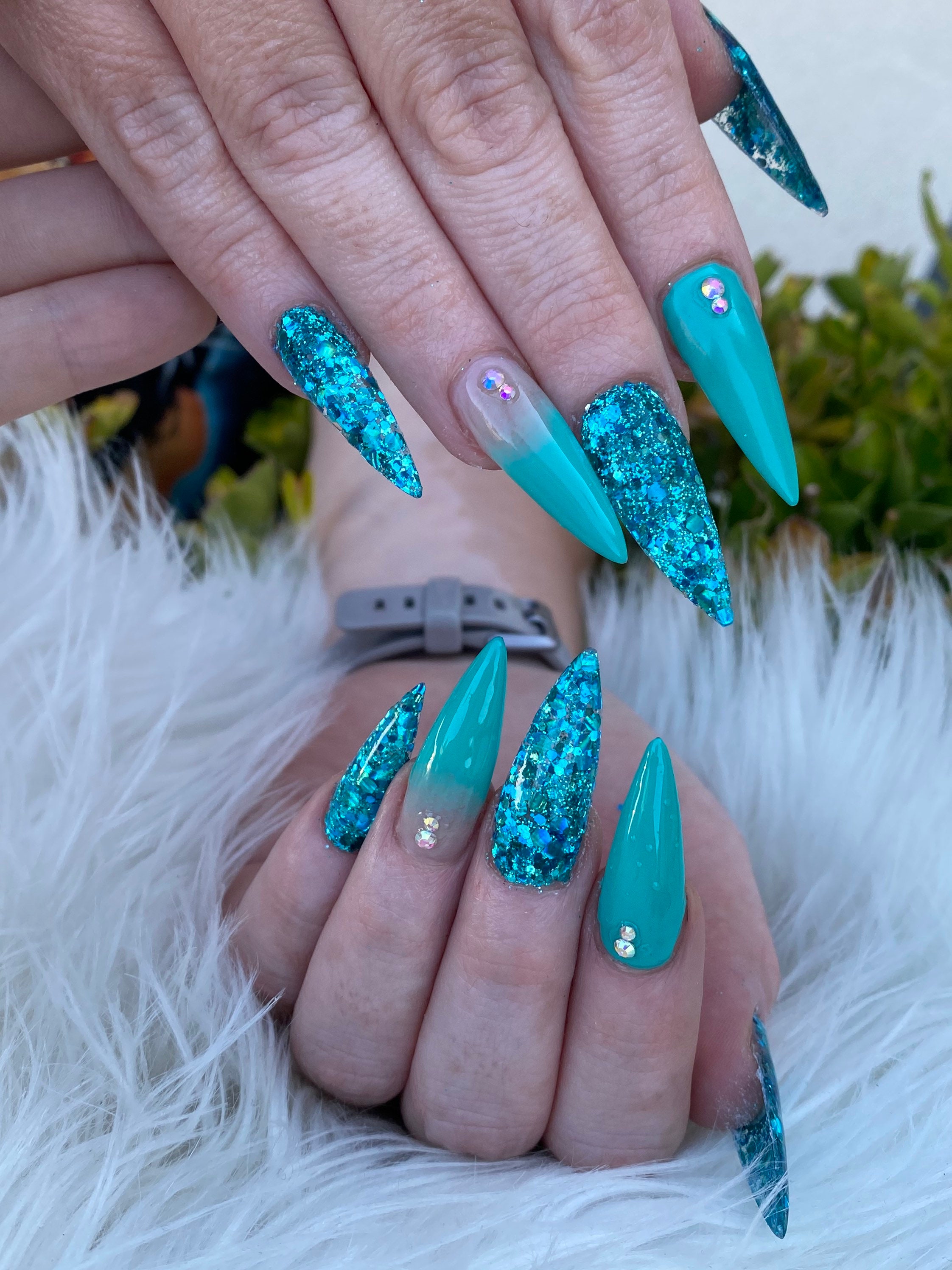 Stunning Blue Glitter Insta Baddie Nails / Reusable Acrylic - Etsy