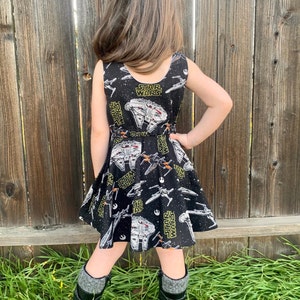 Girls Star Wars Twirly Dress | Millennium Falcon Starship Scoop Neck Pullover | Starfighter Rebel Alliance Disneyland Outfit | Toddler Child