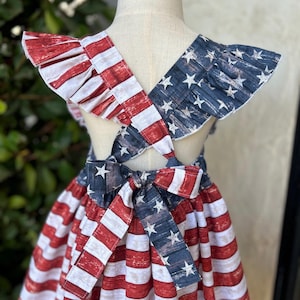Girls All American Flag Dress | Red White & Blue Independence Day Outfit | Stars n Stripes Patriotic Apparel for Baby Toddler Kids