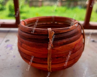Kunke for Bengali Wedding Rice Paddy Measuring Utensil Made of Cane Grass Beter Kunke for Sindoor Daan Lokkhir Jhapi Bamboo Pot Sindur Dani
