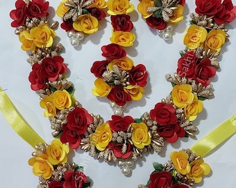 Haldi Jewelry Set, Artificial Flower Necklace, Mangtika, Gajra