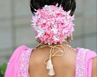 White Pink Orchid Hair Bun Gajra Reusable Flower Jewelry for Wedding Bridal Juda for Bride Indian Floral Bun Bollywood Style Classical Dance