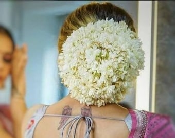 White Floral Hair Bun Reusable  Bun Gajra Veni Flower Jewelry for Wedding Bridal Juda Indian Khopa Bollywood Haldi Mehendi Classical Dance