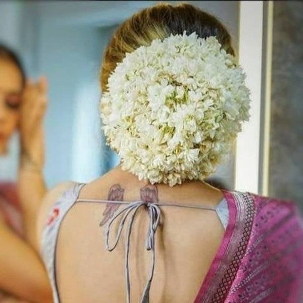 Chignon à fleurs blanc réutilisable Gajra Veni bijoux de fleurs pour mariage mariée Juda Indien Khopa Bollywood Haldi Mehendi danse classique