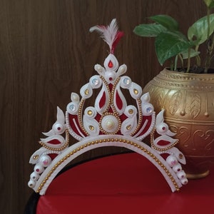 Front Mukut for Wedding Shola Mukut for Bengali Bride Indian Bridal Crown Classical Dance Indian Topor Women Bangali Tiara Designer Mukut