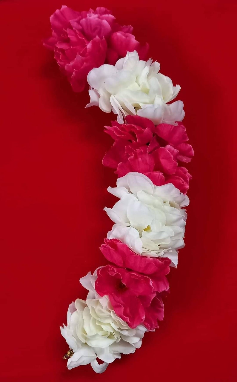 White Red Gajra for Hair Reusable Gajra Veni Floral Jewelry for Wedding Indian Bollywood Hair Juda Haldi Mahendi Sangeet Bridesmaids Tiara image 1