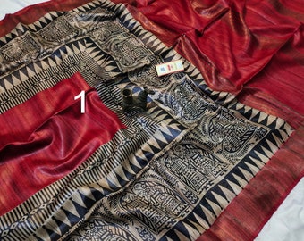 Silk Mark Ghicha Tussar Silk Saree, Printed Sari With Blouse