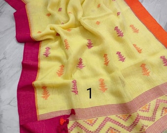 Pure Handwoven Tangail Linen Saree With Blouse Piece/ Pure Linen By Linen Saree/ Gift For Her/ Birthday Gift For Wife/ Gift For Mother