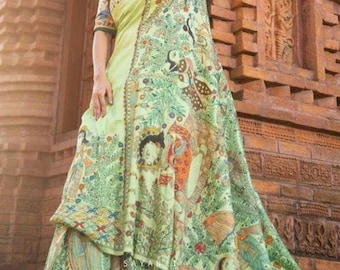 Handwoven Tussar Silk Saree: Madhubani Hand-Painted Ghicha, With Blouse