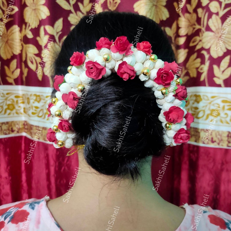 Rose Jamsmin Gajra for Hair Mogra Jhumar Veni Artificial Floral Jewelry Wedding Reusable Sola Wood Juda for Bride Classical Dance Jewelry 1