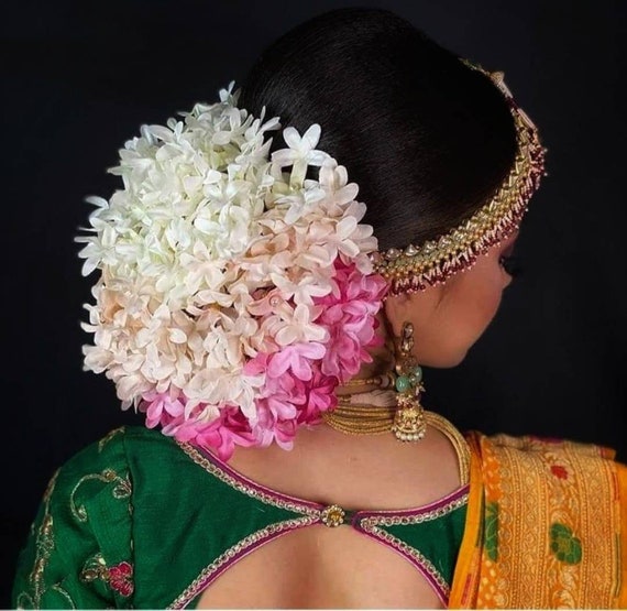 Buy White Pink Floral Hair Bun Gajra Reusable Flower Jewelry for Online in India - Etsy Buy White Pink Floral Hair Bun Gajra Reusable Flower Jewelry for Online in India - Etsy