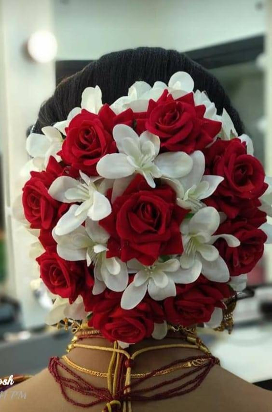 Red Rose Orchid Gajra Veni Artificial Floral Hair Bun Flower Etsy
