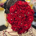 Red Rose Hair Bun Gajra Reusable Bun Flower Jewelry for Wedding Bridal Juda for Bride Indian Floral Bun Bollywood Style Classical Dance
