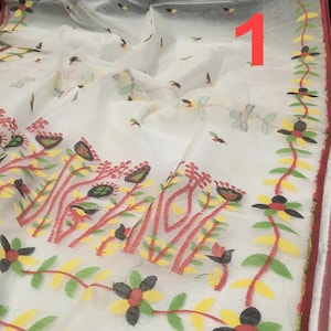 Floral Muslin Reshom Jamdani Saree With Blouse Piece/ Soft & Light Handwoven Bangladeshi Jamdani/ Authentic Bengal Handloom Sari For Women
