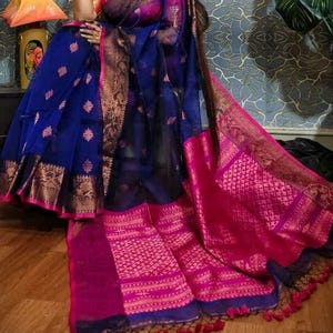Pure Muslin Jamdani Saree Pure Reshom Jamdani Saree Authentic Bengal Handloom Sari for Women with Blouse Piece