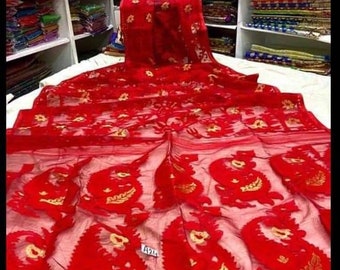 Sankha Chur Soft Dhakai Jamdani Saree All-over Work Soft Jamdani Pure Reshom Jamdani Saree Traditional Soft Jamdani Sari